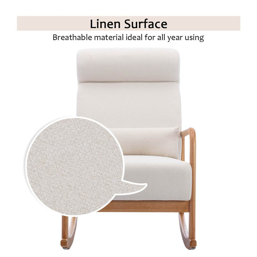 Mid-Century Upholstered Rocking Chair with Thick Padded Cushion & Pillow, Glider Rocker Chair for Living Room