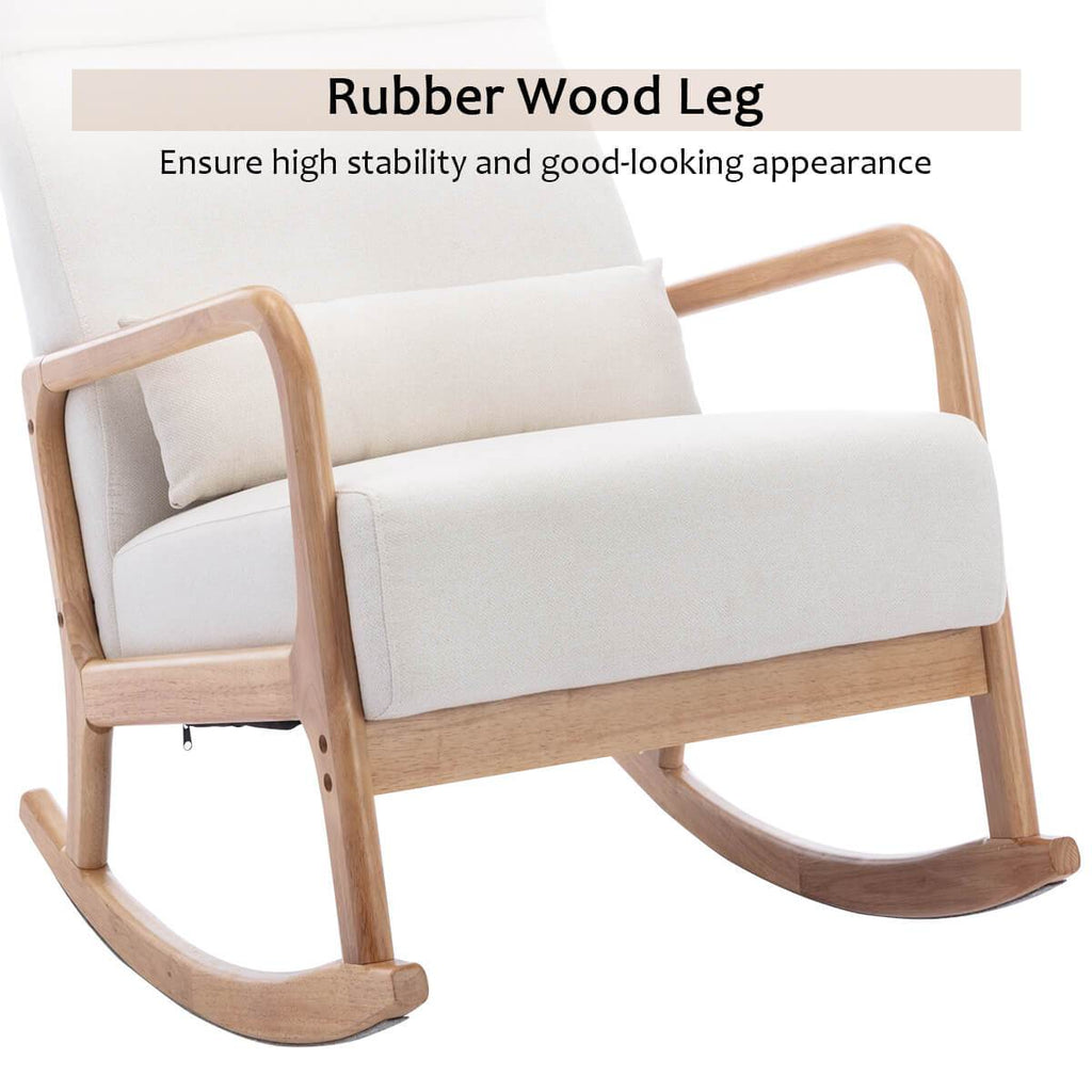 Mid-Century Upholstered Rocking Chair with Thick Padded Cushion & Pillow, Glider Rocker Chair for Living Room