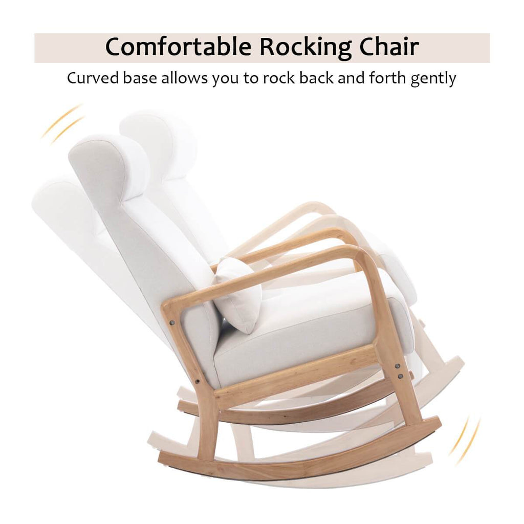 Mid-Century Upholstered Rocking Chair with Thick Padded Cushion & Pillow, Glider Rocker Chair for Living Room