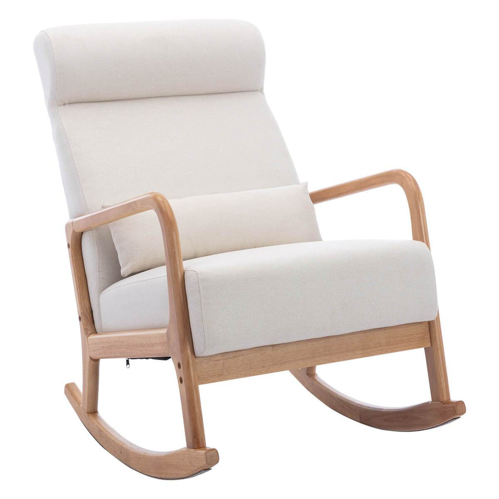 Mid-Century Upholstered Rocking Chair with Thick Padded Cushion & Pillow, Glider Rocker Chair for Living Room