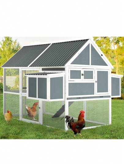 YODOLLA Large Wooden Chicken Coop with Nesting Boxes, Fits 6-8 Chickens in Gray