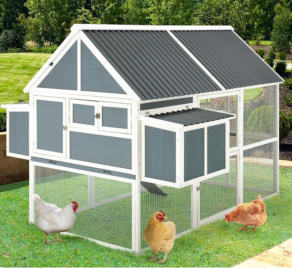 YODOLLA Large Wooden Chicken Coop with Nesting Boxes, Fits 6-8 Chickens in Gray