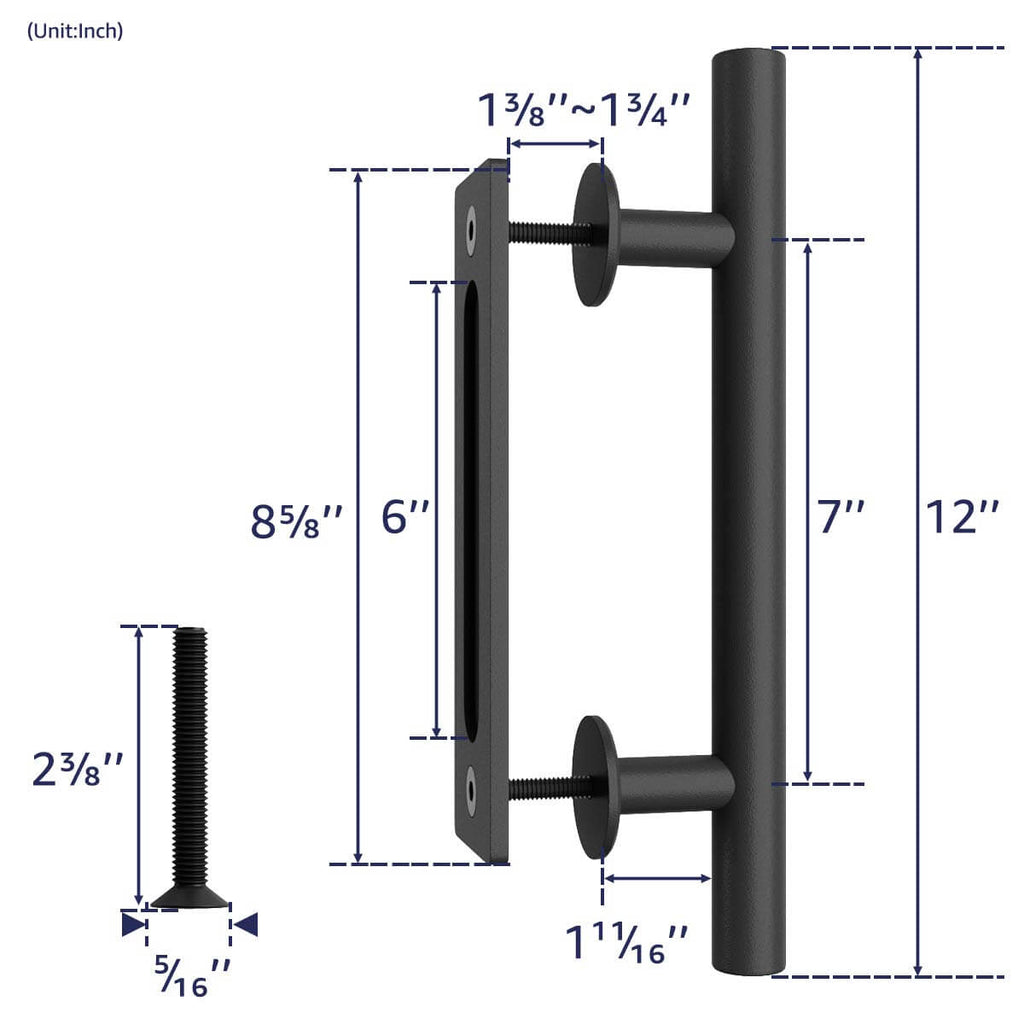 12 Inches Heavy Duty Pull and Flush Sliding Barn Door Handle Set Cylinder