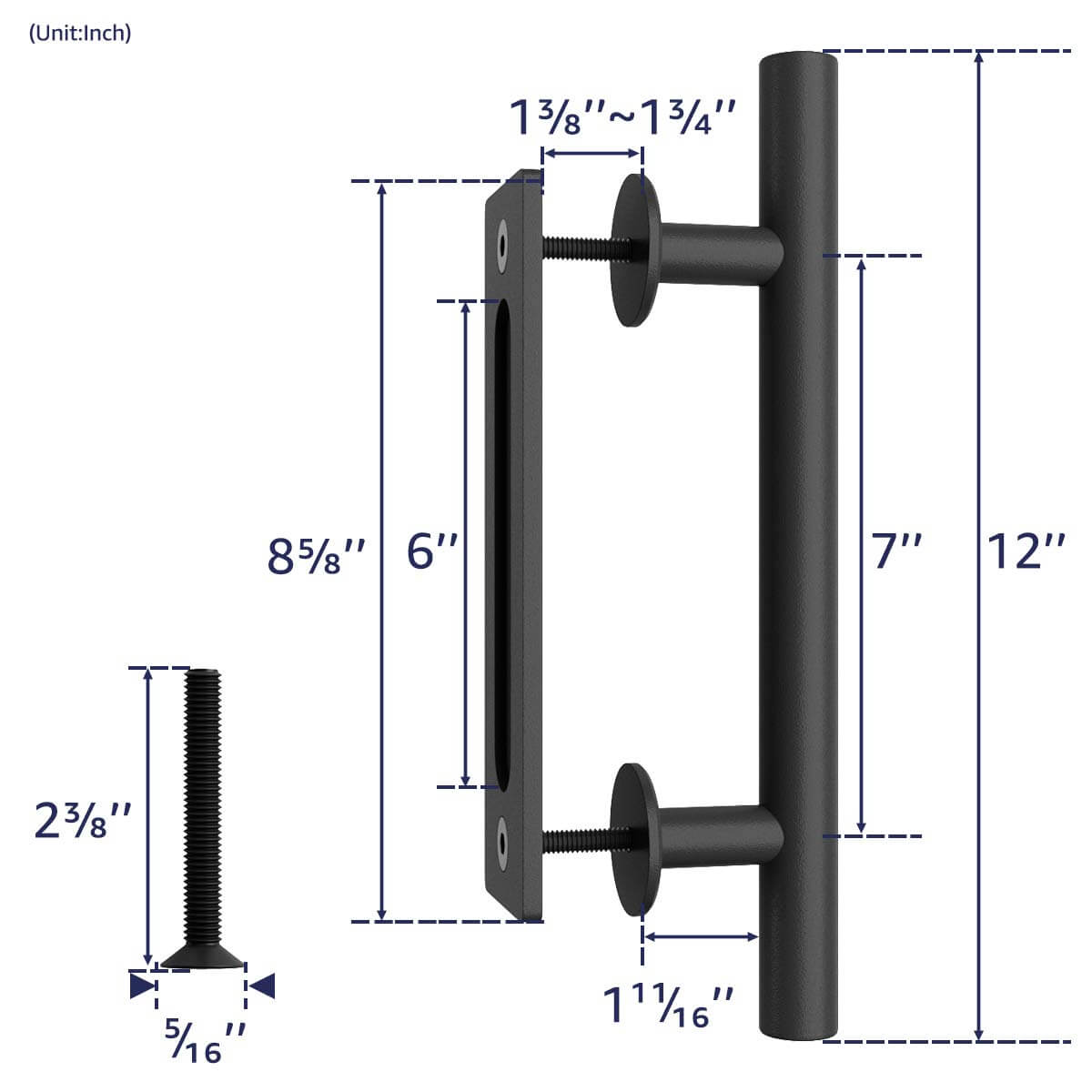 12 Inches Heavy Duty Pull and Flush Sliding Barn Door Handle Set Cylinder