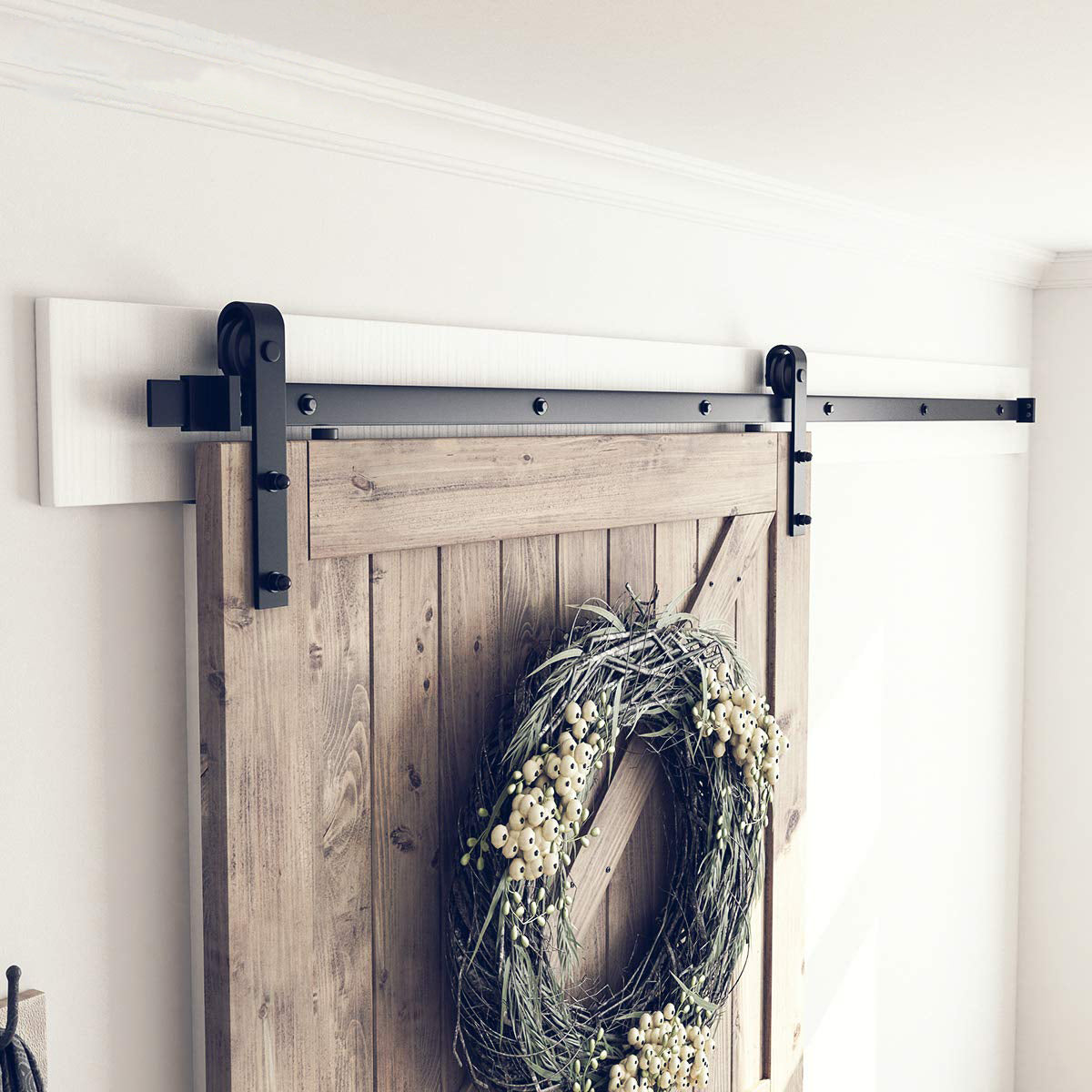 6.6 ft Sliding Barn Door Hardware Antique Style Carbon Steel Single Barn Door Hardware Kit