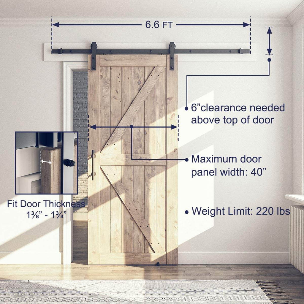 6.6 ft Sliding Barn Door Hardware Antique Style Carbon Steel Single Barn Door Hardware Kit