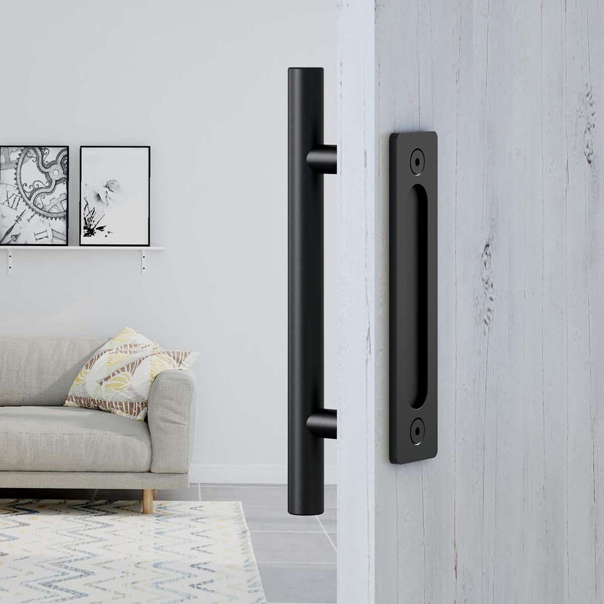 12 Inches Heavy Duty Pull and Flush Sliding Barn Door Handle Set Cylinder