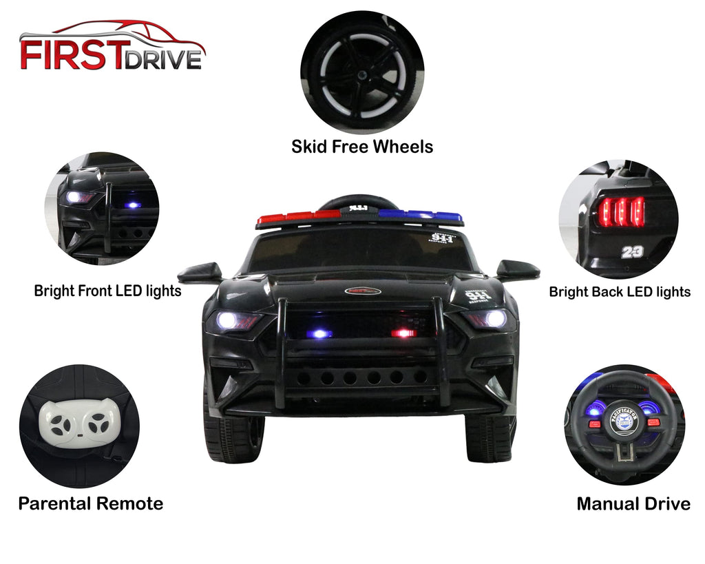 Police Sports Car Ride On Car Dual Drive Remote Control Blue