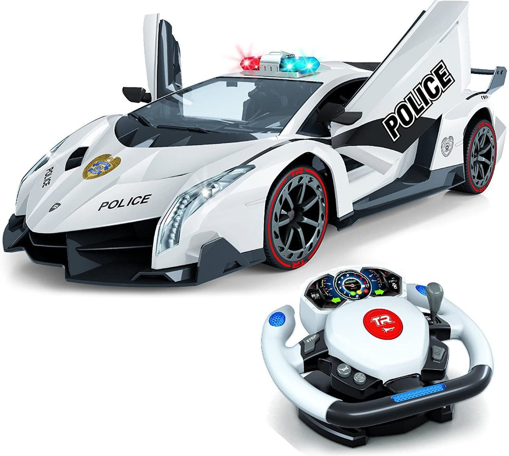 Police Sports Car Ride On Car Dual Drive Remote Control Blue