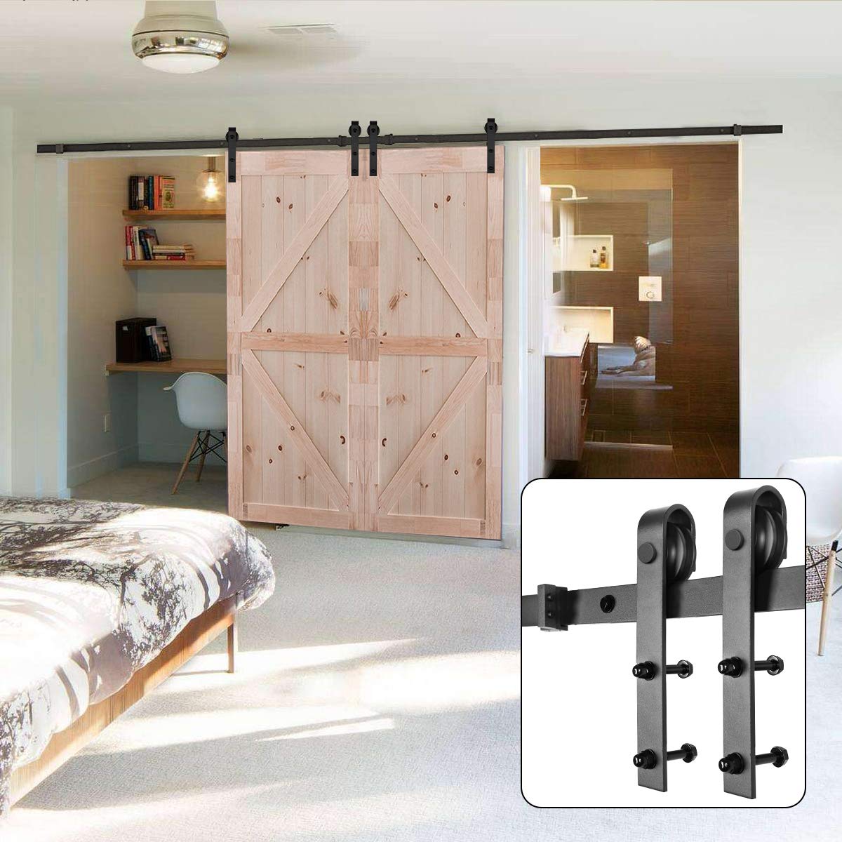 13 FT Barn Double Door Hardware Classic J Shape Carbon Steel Bi-parting System 156inch