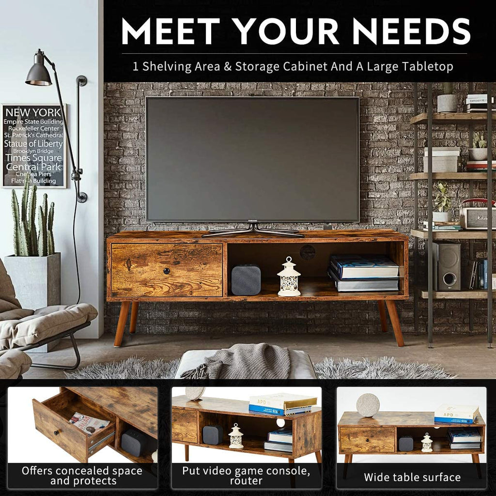 Retro TV Stand, Mid Century Modern TV Console with 2 Storage Shelves, Coffee Table for Flat Screen TV, in Living Room, Entertainment Room, Office