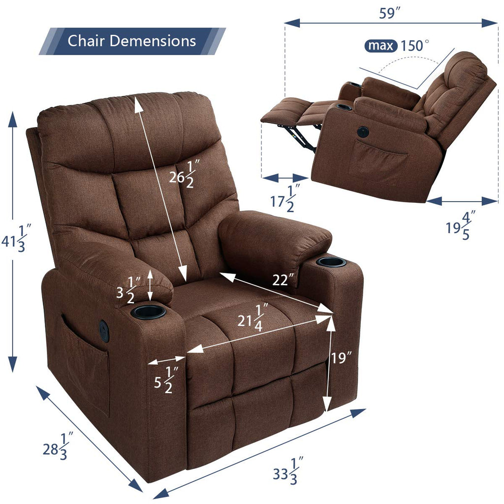 Power Lift Chair Electric Recliner for Elderly Heated Vibration Fabric Sofa Motorized Living Room Chair with Side Pocket and Cup Holders, Brown