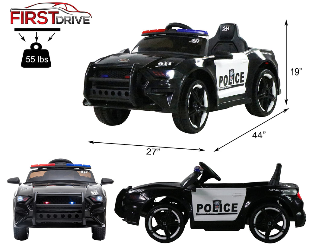 Police Sports Car Ride On Car Dual Drive Remote Control Blue