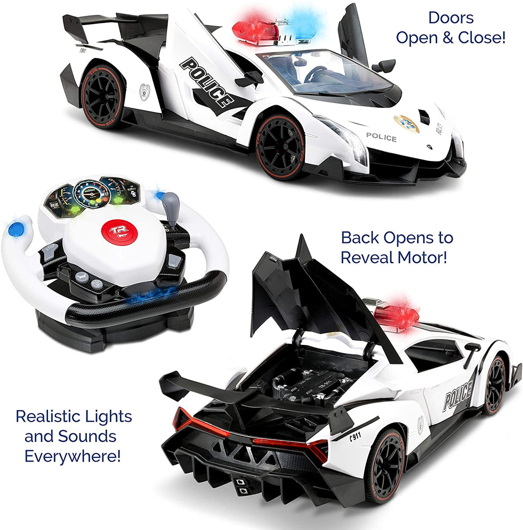 Police Sports Car Ride On Car Dual Drive Remote Control Blue