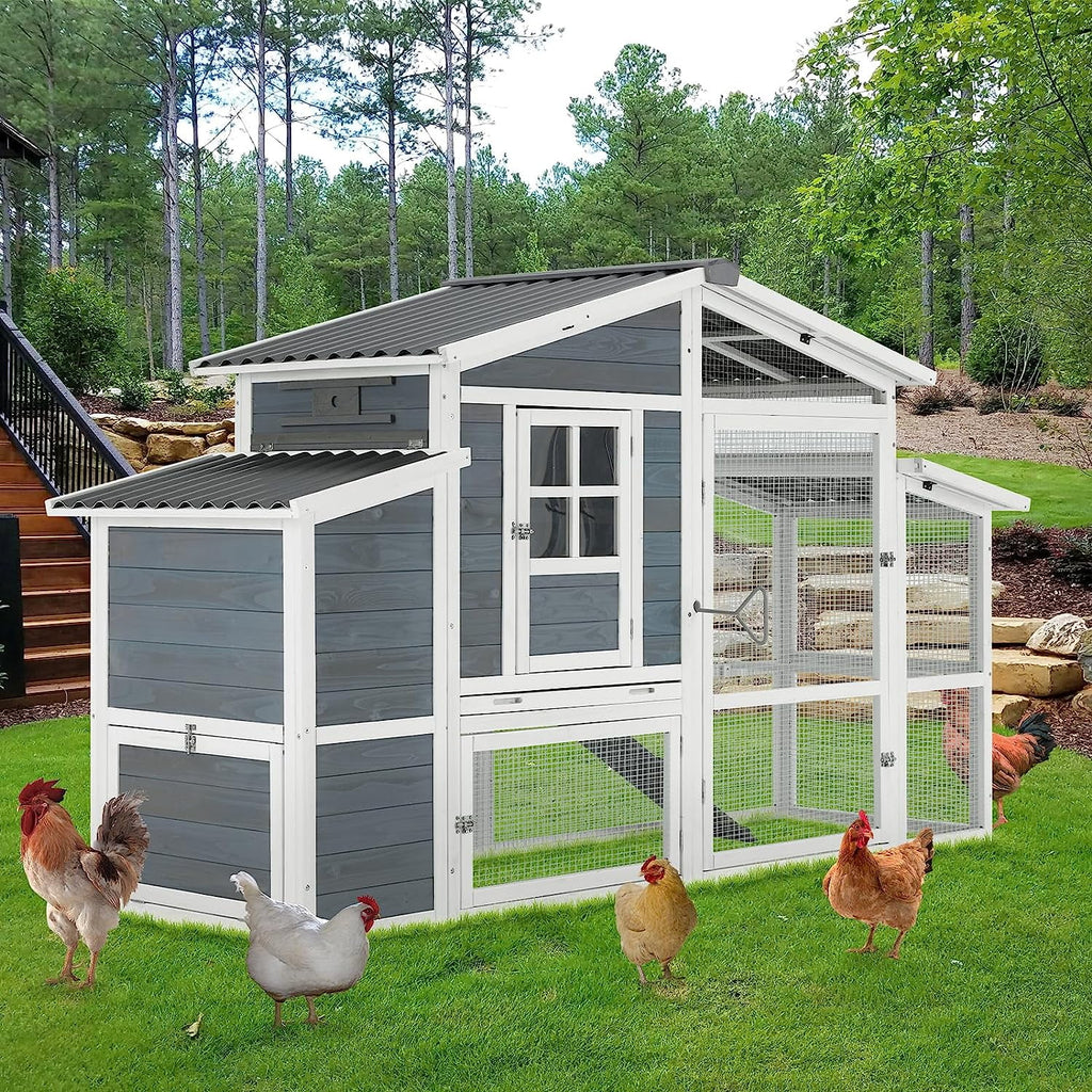 YODOLLA Large Wooden Chicken Coop with Nesting Boxes, Fits 6-8 Chickens in Gray